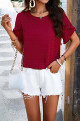Crewneck Chiffon Polka Dot Ruffle Short Sleeved To - Fit Me For 20