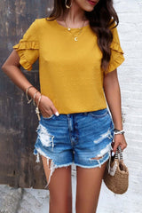 Crewneck Chiffon Polka Dot Ruffle Short Sleeved To - Fit Me For 20