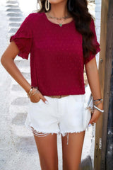 Crewneck Chiffon Polka Dot Ruffle Short Sleeved To - Fit Me For 20