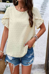 Crewneck Chiffon Polka Dot Ruffle Short Sleeved To - Fit Me For 20