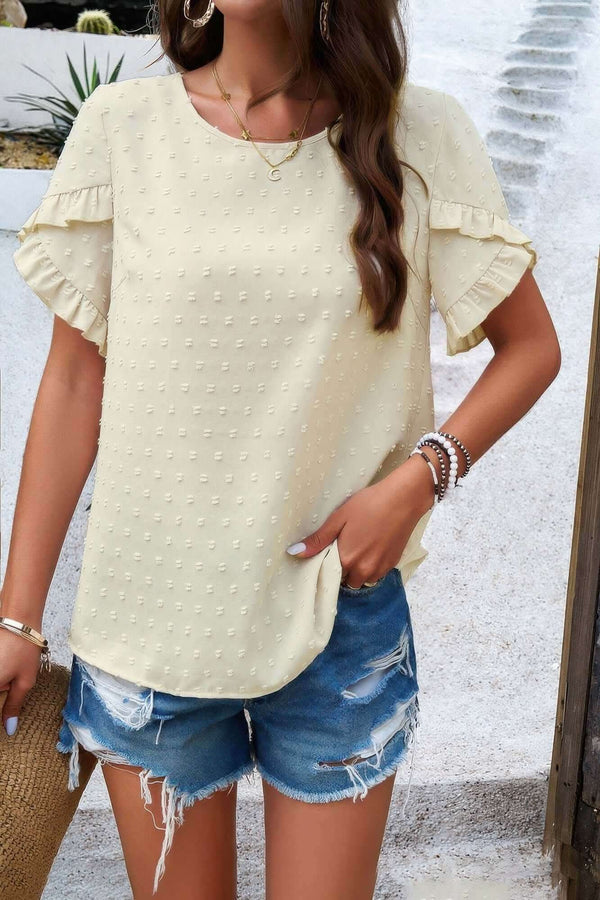 Crewneck Chiffon Polka Dot Ruffle Short Sleeved To - Fit Me For 20