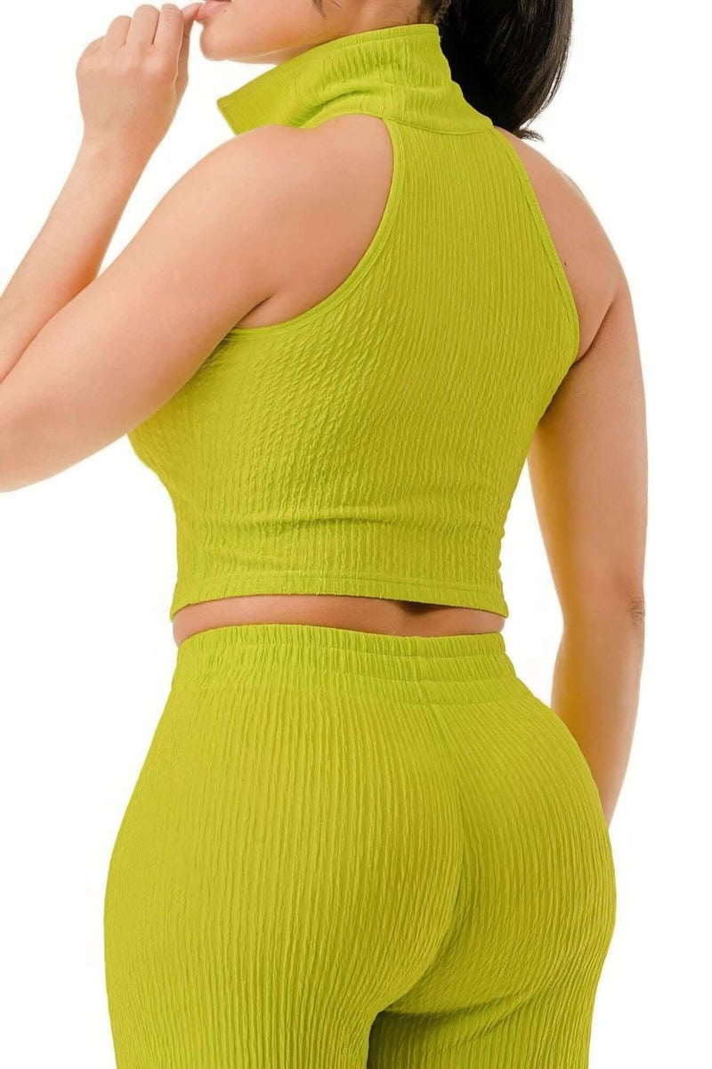 Crinkle Wide Pants Set Zipper - Fit Me For 20