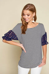 Cute Striped Curved Hem Casual Top - Fit Me For 20