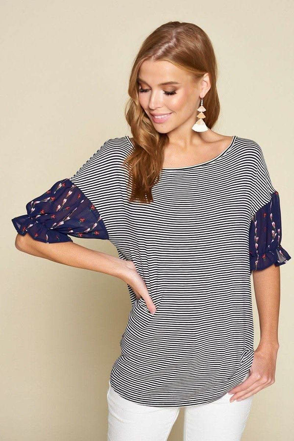 Cute Striped Curved Hem Casual Top - Fit Me For 20