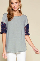 Cute Striped Curved Hem Casual Top - Fit Me For 20