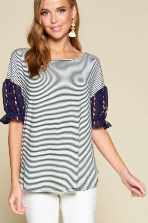 Cute Striped Curved Hem Casual Top - Fit Me For 20
