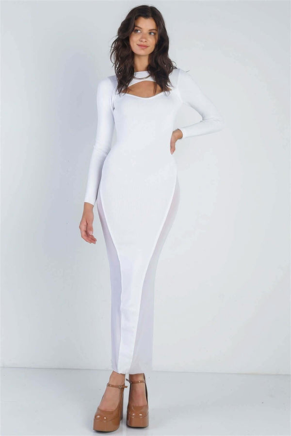 Cutout Bust Mesh Side Detail Long Sleeve Dress - Fit Me For 20