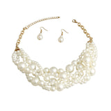 Cream pearl twisted 5 strand necklace set with matching earrings, showcasing elegant and timeless design.