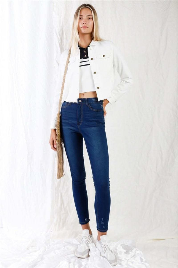 Dark Blue High-waisted With Rips Skinny Denim Jeans - Fit Me For 20