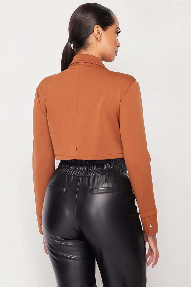 Deep-v Cropped Power Shoulder Blazer Bodysuit - Fit Me For 20