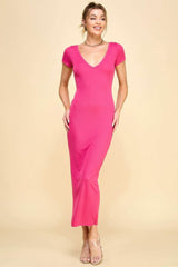 Double V-neck Ribbed Maxi Dress - Fit Me For 20