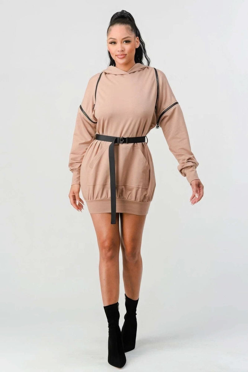 Double Zipper Long Sleeve Hooded Mini Dress - Fit Me For 20
