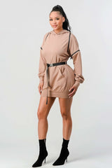 Double Zipper Long Sleeve Hooded Mini Dress - Fit Me For 20