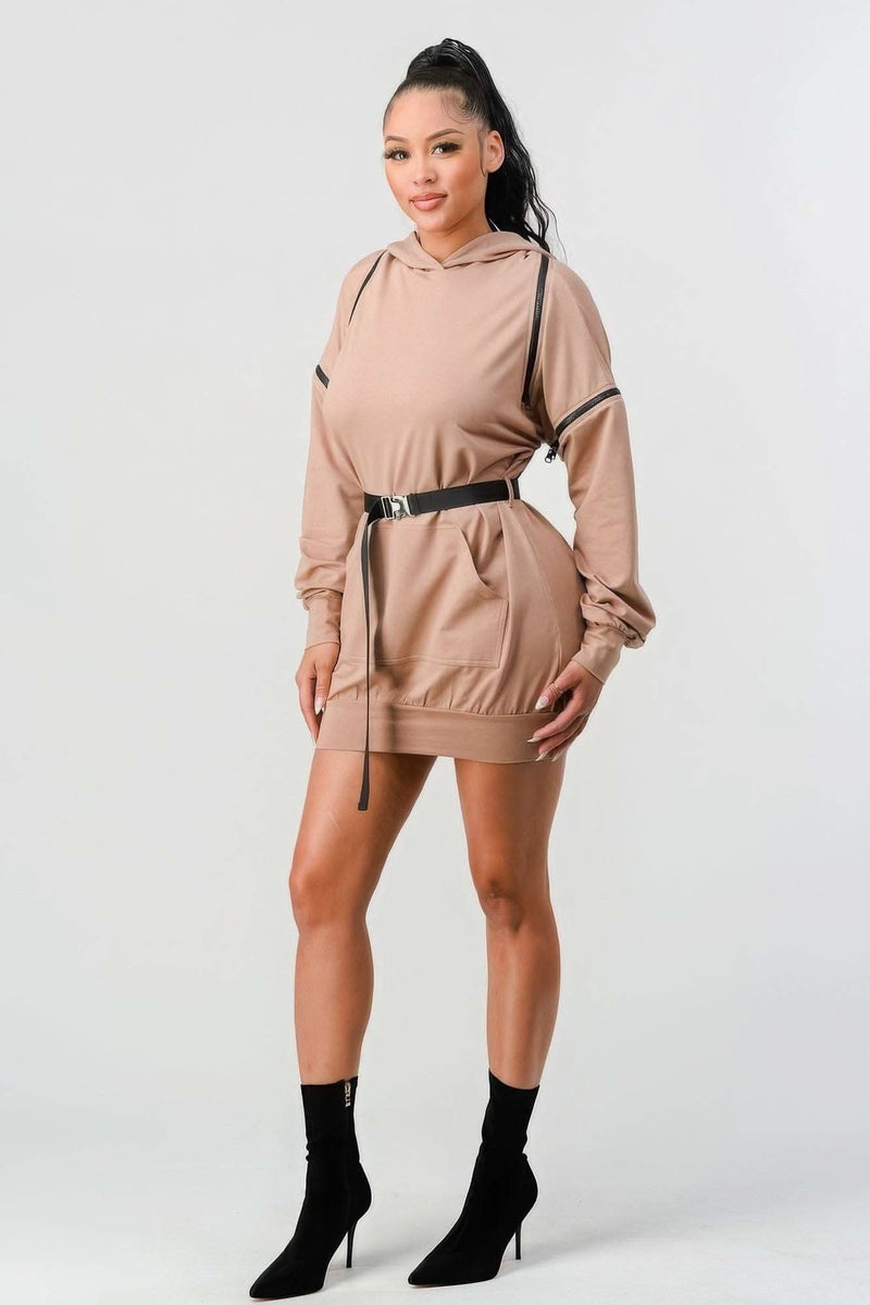 Double Zipper Long Sleeve Hooded Mini Dress - Fit Me For 20