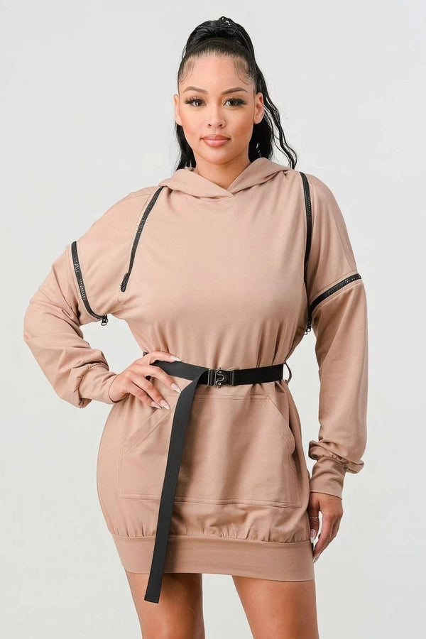 Double Zipper Long Sleeve Hooded Mini Dress - Fit Me For 20