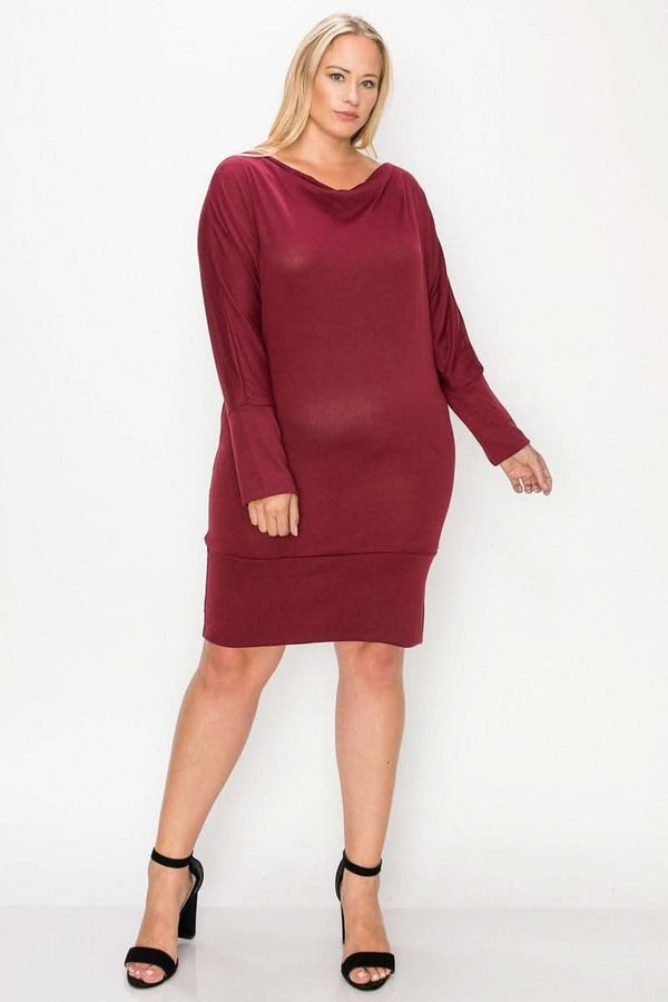 Draped Neck Long Sleeve Dress - Fit Me For 20