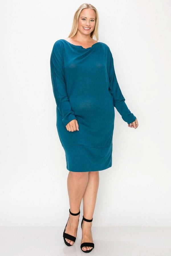 Draped Neck Long Sleeve Dress - Fit Me For 20
