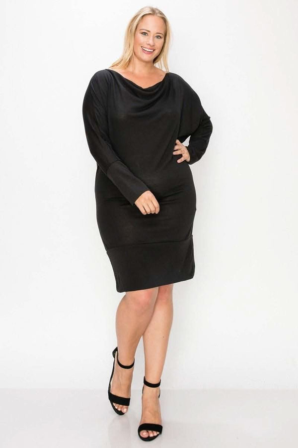 Draped Neck Long Sleeve Dress - Fit Me For 20