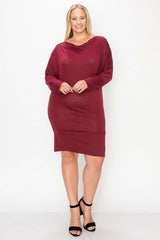Draped Neck Long Sleeve Dress - Fit Me For 20