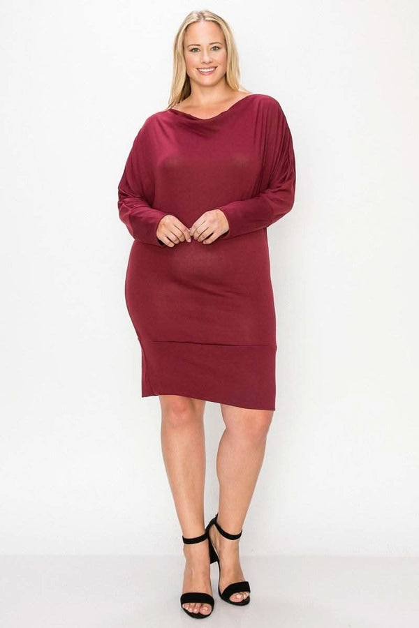 Draped Neck Long Sleeve Dress - Fit Me For 20