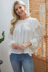 Draped Ruffle Longsleeve Top - Fit Me For 20