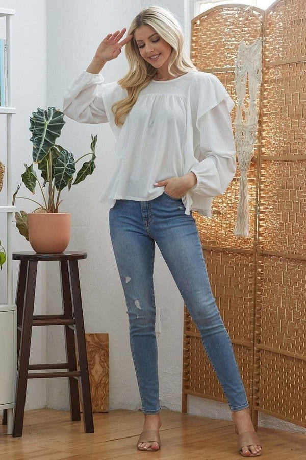 Draped Ruffle Longsleeve Top - Fit Me For 20