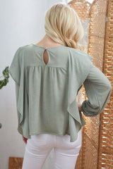 Draped Ruffle Longsleeve Top - Fit Me For 20