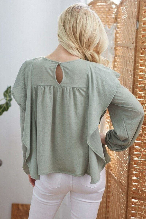 Draped Ruffle Longsleeve Top - Fit Me For 20