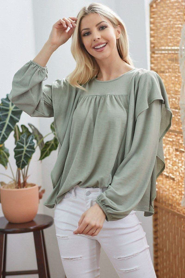 Draped Ruffle Longsleeve Top - Fit Me For 20