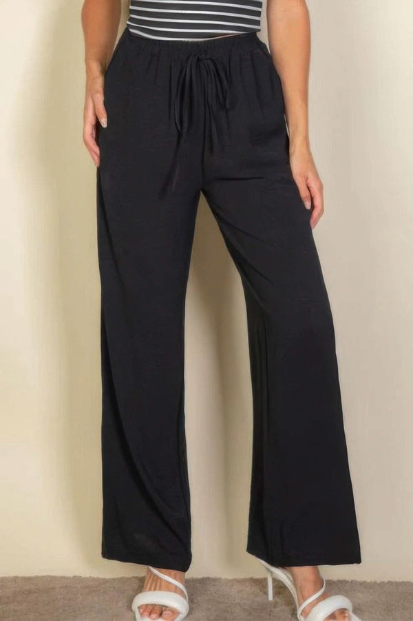 Drawstring Waist Wide Leg Minimalist Pants - Fit Me For 20