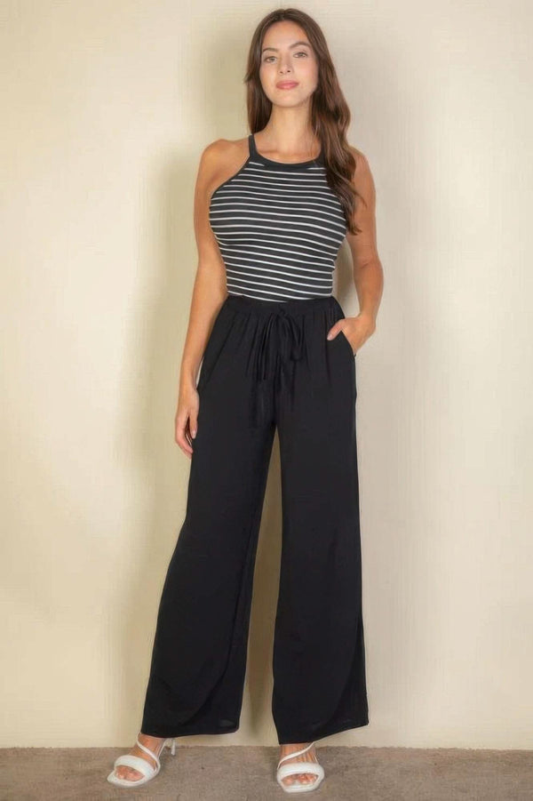 Drawstring Waist Wide Leg Minimalist Pants - Fit Me For 20