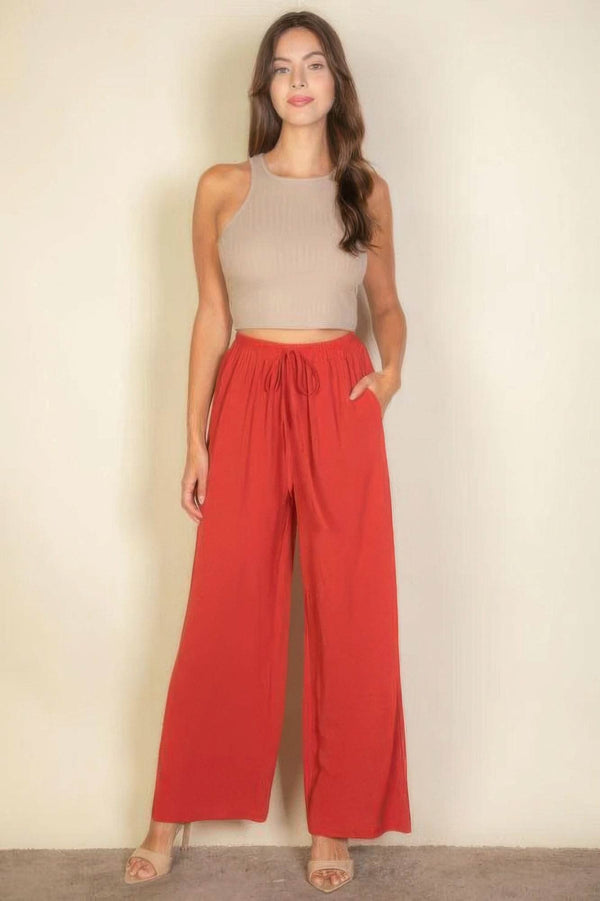 Drawstring Waist Wide Leg Minimalist Pants - Fit Me For 20