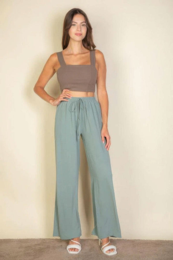 Drawstring Waist Wide Leg Minimalist Pants - Fit Me For 20