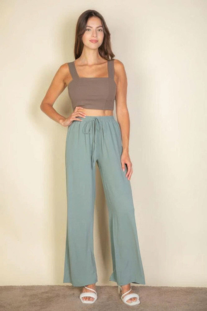 Drawstring Waist Wide Leg Minimalist Pants - Fit Me For 20