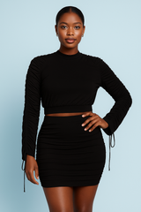 Ruched Long Sleeve And Skirt Set