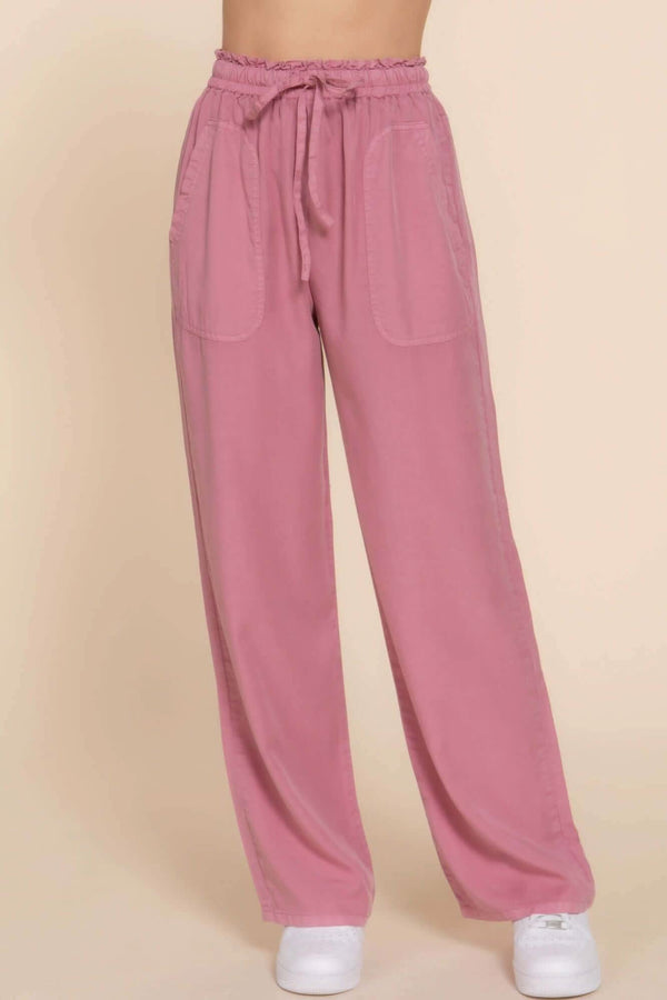 Elastic Waist Tencel Long Pants - Fit Me For 20