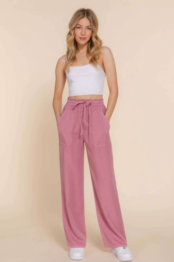 Elastic Waist Tencel Long Pants - Fit Me For 20