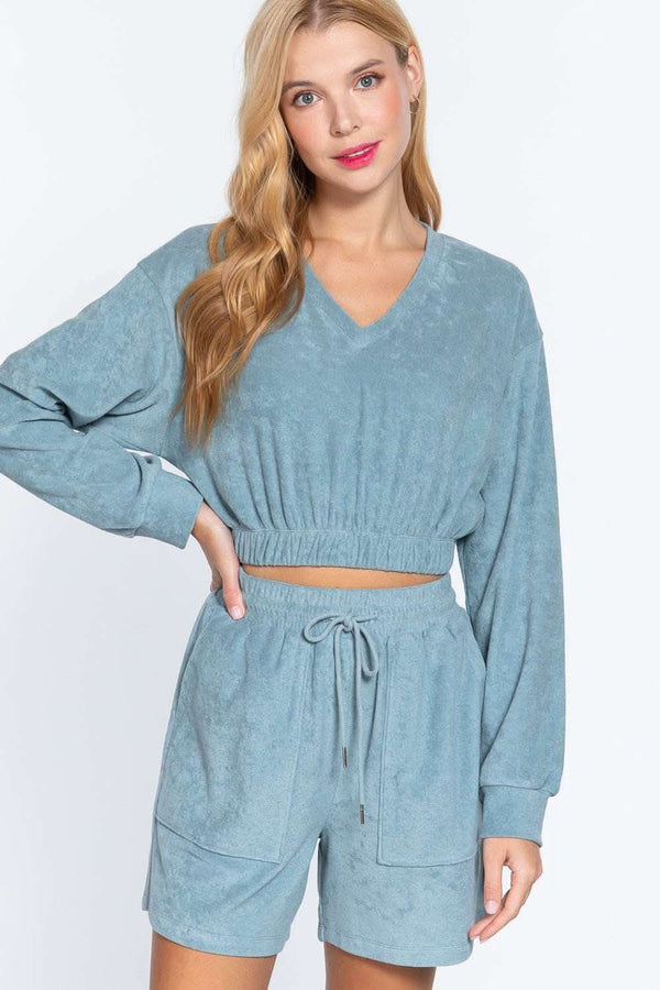 Elasticized Hem Terry Towelling Top - Fit Me For 20