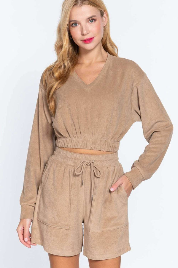 Elasticized Hem Terry Towelling Top - Fit Me For 20