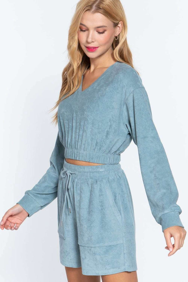 Elasticized Hem Terry Towelling Top - Fit Me For 20