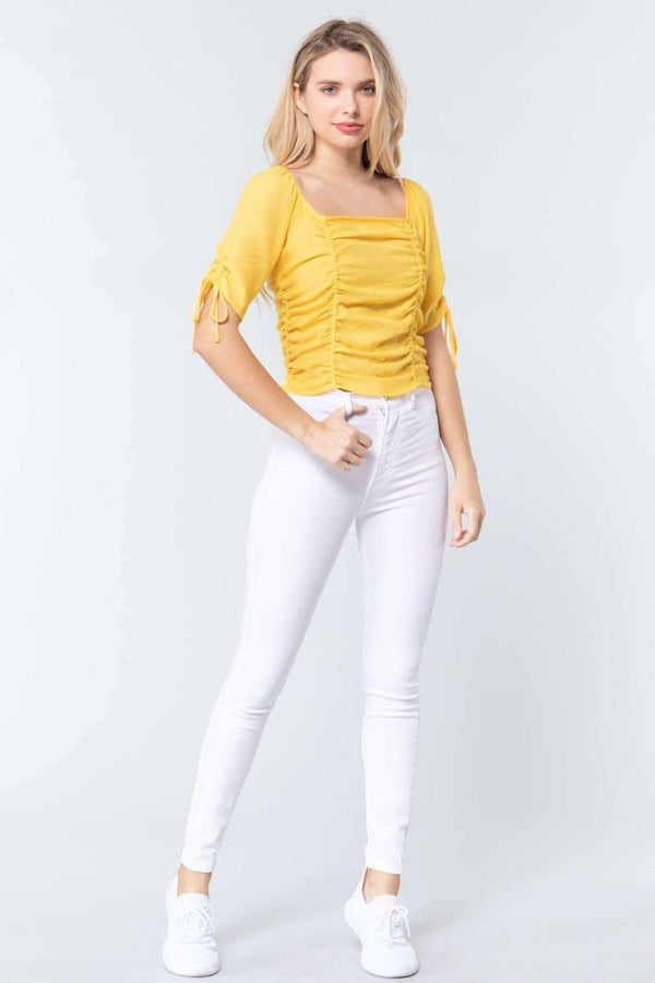 Elbow Slv Smocked Ruched Woven Top - Fit Me For 20