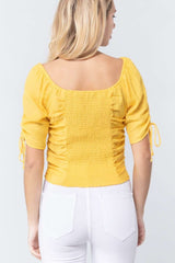 Elbow Slv Smocked Ruched Woven Top - Fit Me For 20