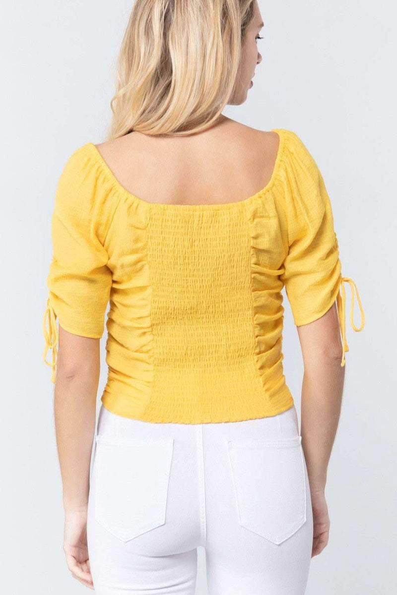 Elbow Slv Smocked Ruched Woven Top - Fit Me For 20