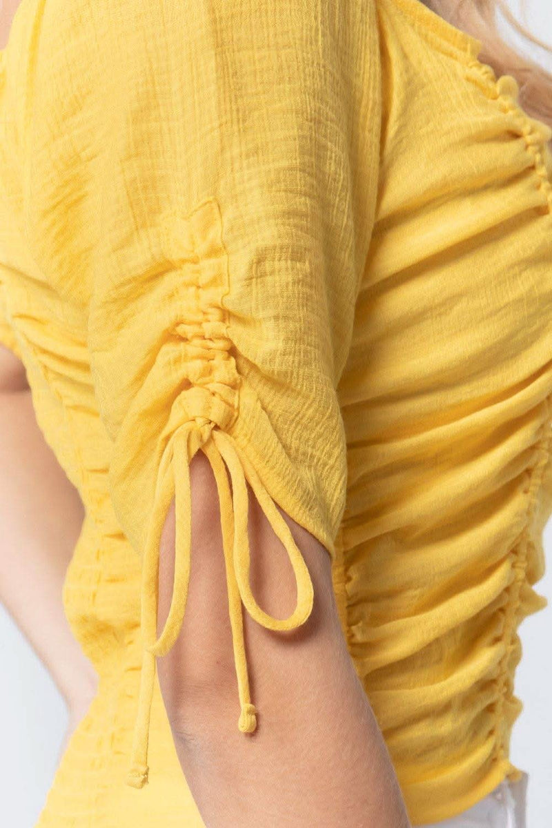 Elbow Slv Smocked Ruched Woven Top - Fit Me For 20