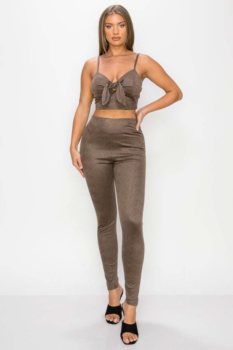 Embossed Snake Print Top And Leggings Set - Fit Me For 20