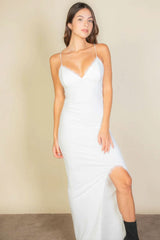 Eyelash Lace Trim Split Thigh Cami Dress - Fit Me For 20