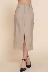 Faux Leather Midi Cargo Skirt - Fit Me For 20