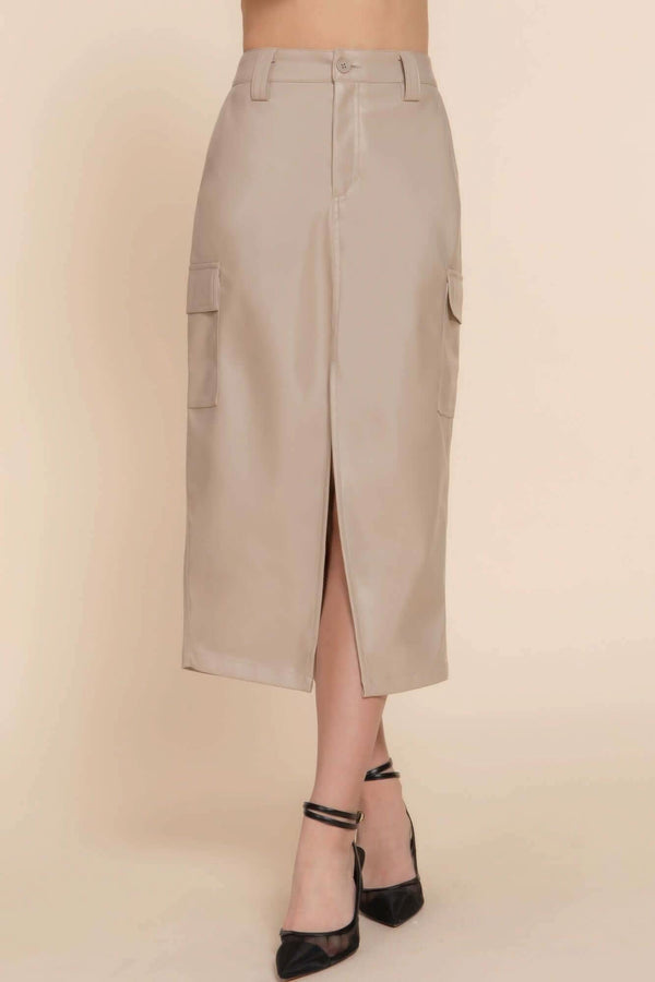 Faux Leather Midi Cargo Skirt - Fit Me For 20