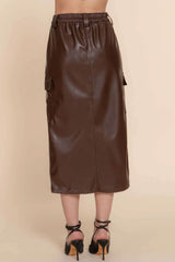 Faux Leather Midi Cargo Skirt - Fit Me For 20