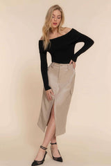 Faux Leather Midi Cargo Skirt - Fit Me For 20